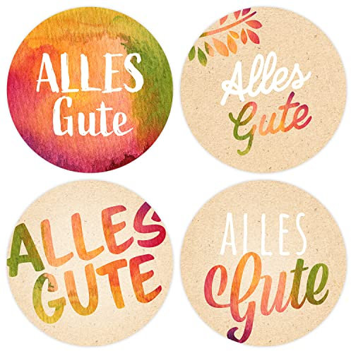 48 kleine runde Etiketten Thema ALLES GUTE - Moderne Design Aufkleber im Set, gemischt