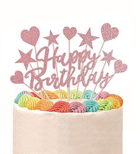 Decoración Tarta Cumpleaños,11 pcs Decoración para Tarta Cake Topper Tartas de Cumpleaños Topper Happy Birthday Adornos Tartas,para Niñas Niños Mujeres Hombre Fiesta (oro rosa)
