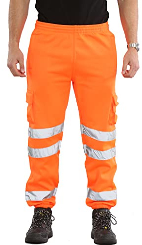 kraftd Mens Hi Vis Work Trousers Hi Viz Joggers Reflective Workwear High Visibility Tracksuit Bottoms