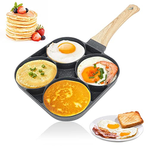 RANJIMA Sarten Tortitas, Sarten Tortilla Sartén para Tortitas Sartén Huevos Poche de 4 Agujeros para Panqueques Desayuno Huevos Fritos Hamburguesas, Para Estufas de Gas y Cocinas de Inducción