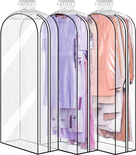 MISSLO Kleidersäcke mit Seitenfalte zum Aufhängen von Kleidung, 127 cm, Kleidertaschen für Schrank, Aufbewahrung, Mantelschoner für Anzüge, Kleider, 3 Packungen