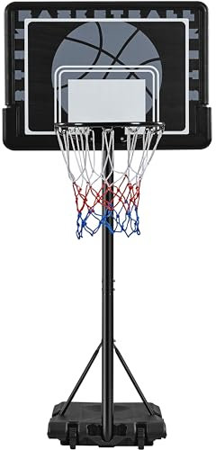 Yaheetech Portable Basketball Hoop Stand 7.7-8.7ft Height Adjustable Basketball Goal System with 32'' PE Backbaord & 2 Wheels Black