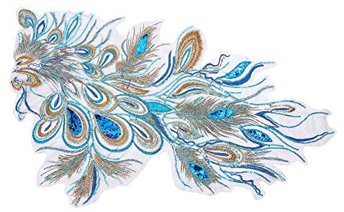 NBEADS Stickerei Verbandsmull Spitze Patches, Royalblau Peacocks Schwanz Stoff Pailletten Pfau Spitze Reparatur Applikationen mit Paillette Nähen auf Patches für Kleidung Hochzeit Dressing Dekoration
