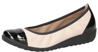 CAPRICE Damen Ballerinas aus Leder Runde Spitze, Beige (Beige Comb), 36 EU