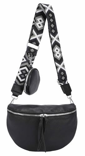 OBC Damen Tasche Crossbody Gürteltasche Brusttasche Umhängetasche Hüfttasche Crossover Bauchtasche Bodybag Schultertasche Handytasche Kunstleder Schwarz V2