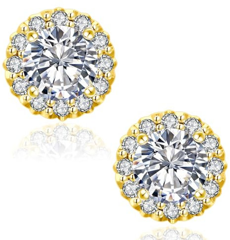 KRKC&CO Moissanite Ohrringe Damen Silber 925, Blume Gold Ohrsteckers Halo, 2,0 Karat echter runde Moissanit Diamant, VVS1 Reinheit D Farbe, 14K Gold vergoldet allergiefrei, Halo