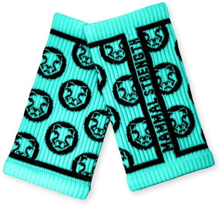 Mammal Strength Premium-Schweißbänder für Gewichtheben und Crossfit, feuchtigkeitsableitend, rutschfest, Lange Handgelenkbänder, 14 cm, Stoff-Handgelenkbänder für Damen und Herren (Blaugrün)