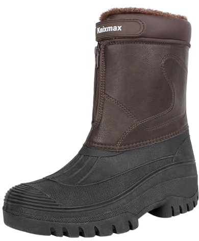 Knixmax Outdoor Stivali Uomo Calda Fodera in Peluche Stivali invernali con tomaia impermeabile e suola antiscivolo per uso esterno Marrone EU43