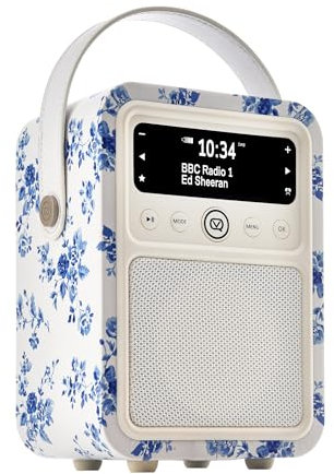 Laura Ashley Monty Radio DAB+/DAB con Cassa Bluetooth, FM e Radio Sveglia Funzione di VQ - Alimentata da Rete e Batteria Radio Portatile Vintage con Antenna e Porta USB - China Rose