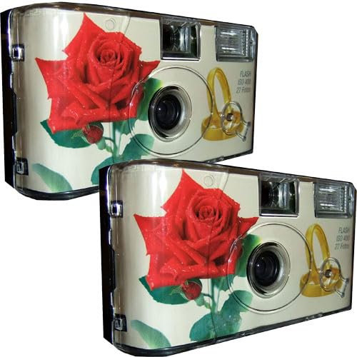 Appareil Photo jetable PORST, 2 x 1A, pour fête, Mariage, Rose Rouge+Anneaux, 27 Prises de Vue chacune