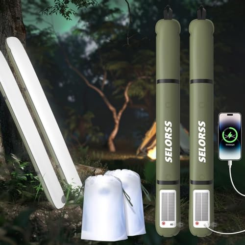 SELORSS Portable Inflatable Outdoor Camping Light, IP66 Waterproof Standard, Three White Light Modes and Strobe Signal Light for Camping, Hiking, Traveling, etc. (Green Two Pack)