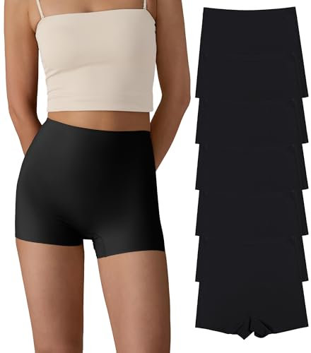 SHARICCA Hotpants Boxershorts Damen Nahtlos Kurze Radlerhose Beige Boxershorts Hohe Taille Damen Seamless Unterhosen Baumwolle Shorts (6Pack Schwarz, XL)