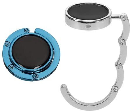 kwmobile Ganchos de Bolso para Mesa - 2X Colgador portátil con Gancho para Abrigos Bolsos Paraguas MAX 5,5 kg - Plata/Azul Oscuro