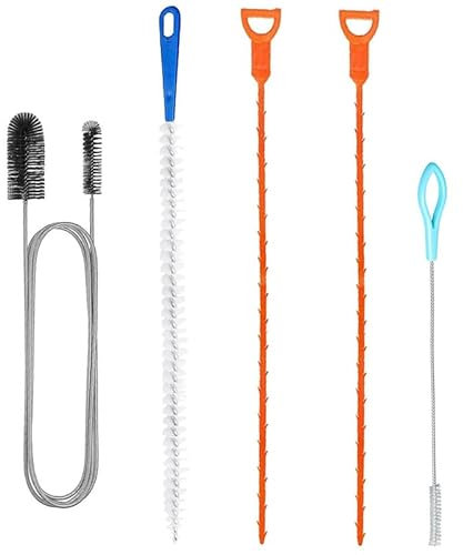 5pcs Drain Unblocker and Cleaner Tool, Sink Brush, Double-Ended Pipe Cleaner, Hair Remover Plumbing Unclogger for Bathroom Shower Kitchen