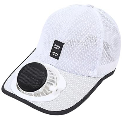 F Fityle Solar-Baseballkappe mit Ventilator, Ventilator Kühler Kappe, Cap mit Lüfter, Solar-Fan-Hut, Baseballmütze Fanmütze, UV-Schutz-Strandhut mit Kühlventilator für Camping Radfahren Laufen, Weiß