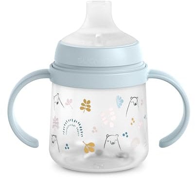 Suavinex, Biberon à Anses, Tasse Apprentissage Bébé avec Bec Souple en Silicone, Système Anti-Colique, Gourde Enfant avec Poignées, Antifuites, Passe au Lave-Vaisselle, +6 Mois, 150 ml, Bears Bleu