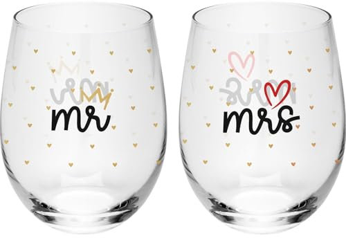 GRUSS & CO Trinkglas-Set Motiv Mr. & Mrs. | Geschenkset mit 2 Trinkgläsern, konische Gläser, je 60 cl, in Geschenkbox | Hochzeitsgeschenk, für Paare, für zwei | 73870