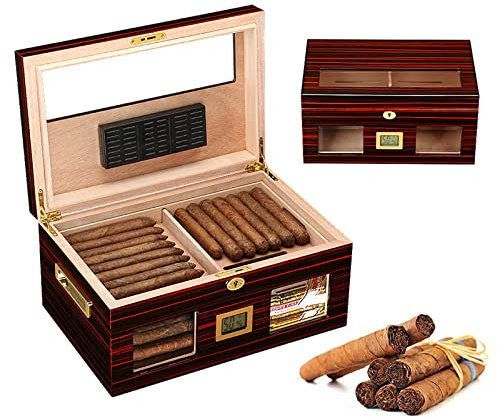 Jrcfnss Zedernholz-Zigarren-Humidor mit Hygrometer und Luftbefeuchter, personalisierte Aufbewahrungsbox mit hoher Kapazität, für ca. 100 Zigarren