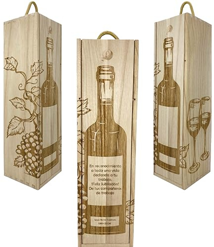 LA FABRIQUILLA Caja para Vino Personalizada, Estuche de Madera con Texto Grabado