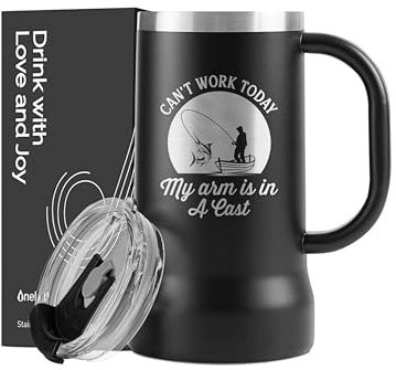 Onebttl Fishing Gifts for Men, Fishing Beer Stein Mug, 24oz Stainless Steel Beer Cup for Fishing Lover, Laser Logo, My Aim is in A Cast