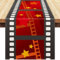 Tischläufer 40x140cm zum Thema Filmabend,Bedruckter Tischläufer Rot Schwarz mit Filmstreifen, Filmrollen-Dekor, Leinen-Tischdecke mit Filmthema, Dekoration für Partys