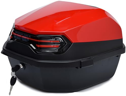 CORGLI 35L Motorrad-Heckkoffer, Universal-Topcase, abschließbarer wasserdichter Helm-Gepäckaufbewahrungsträger, Kunststoff-Tourenkoffer mit Montagematerial für Roller, Moped, Motorrad,Red 1