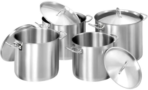 MBH - Pack de 4 Ollas Profesionales con Tapa de Acero Inoxidable 18/10, Capacidades de 8L, 9L, 13L y 15L, Aptas para Inducción y todo tipo de Cocinas. Ideal para uso en Cocina Industrial y Doméstica.