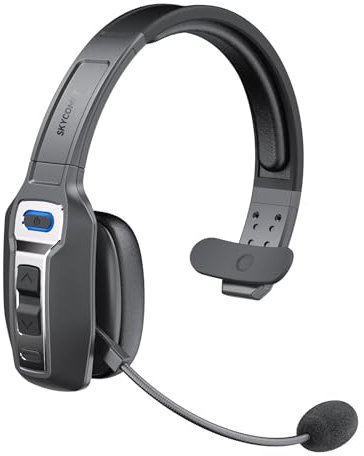 SKYCOMET Bluetooth V5.2 Headset with AI Noise Cancelling Mic, 65-Hour Battery, Connect 2 Devices, Trucker Headset for Remote Work, Online Meetings and Business Travel