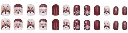 24 Stück Weihnachten Kurze Quadratische Aufklebe-Nägel, Niedliche Schneemann-Designs, Winterkarikatur Falsche Nägel, Glänzende Acryl-Nagelkunst für Frauen