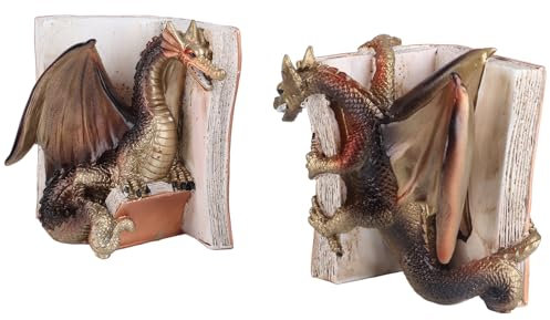 1 Paar Drachen Buchstützen Dekorative Buchstütze Gotische Heimdekoration aus Kunstharz für Regale, Bücherstütze Buchständer für Zuhause, Büro, Bibliothek, Schule (1 Paar)