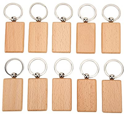 10 Stück Holz-Schlüsselanhänger-Rohlinge, unlackiertes Holz, Schlüsselanhänger, für DIY-Handzeichnung, Geschenkanhänger, Buchstaben-Dekoration, Rechteck