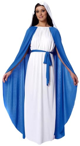 Frauen Jungfrau Maria Kostüm | Biblische Kostüme für Frauen, Jesus -Kostüm umfasst einen Rock mit Umhang, weißem Kopftuch und Gürtel, religiöses Weihnachtskostüm für Weihnacht Cosplay, für Erwachsene