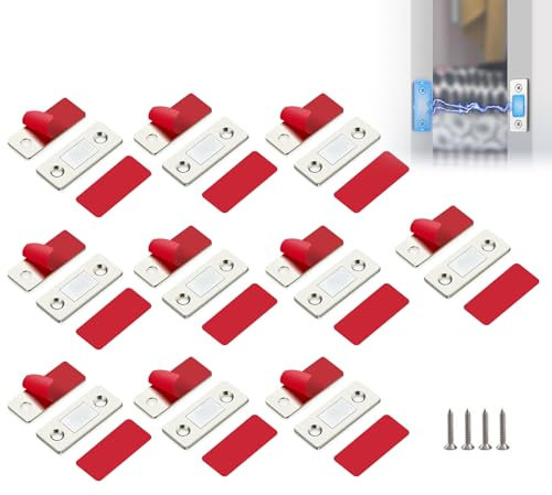 Jimkply - 10 pares de imanes magnéticos para puerta, tope de puerta antiaflojamiento, cierre magnético, fuerte fuerza magnética, fácil instalación, para puertas de muebles y armarios