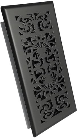 GRAUES Decorative Black Floor Register 4x10 - Metal Victorian Scroll Design Floor Vent Cover with Adjustable Damper - Heavy-Duty Vent Grates for Home Heating and Cooling Systems (Black)