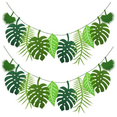 2 PCS Tropical Palm Leaves Banner 4.6M,Reusable Faux Monstera Green Garlands Hanging Summer Jungle Theme Garland Decorations Leaf Banner for Birthday Kitchen Garden Dining Room Hawaiian Party Decor