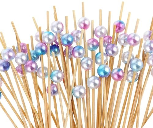 100Stk Spieße Fingerfood, Cocktail Deko Holzspieße, Cocktailspieße, Ombre Perle Spiesse für Snacks Fingerfood, Partyspieße Bowle Piekser Obstspieße Spieße Fingerfood Kinder Fingerfood zubehör(12cm)