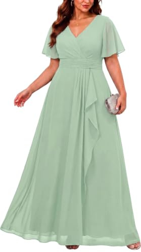 Plus Size Sage Green Dress Formal Wedding Guest Chiffon Long Dress Women