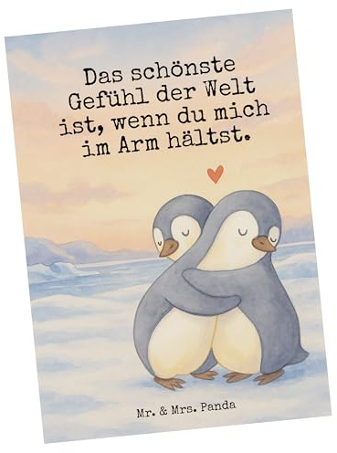 Mr. & Mrs. Panda Ansichtskarte Pinguine Kuscheln Design - Geschenk, Kunstkarten, Postkarte, für Freundin, Frauen, Valentinstag, Hochzeitstag, Grußkarte, Ansichtskarten, einzelkarte, Freund, Postkarten