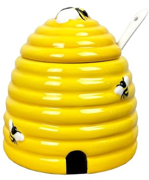 Alfie Francis Beehive Honey Pot with Spoon - Yellow Glazed Ceramic