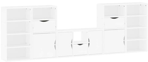 QJBSAVVA 5-TLG. Wohnwand ODDA aus massiver Kiefer Weiß 79 x 24 x 40 cm TV Schrank Beistellschrank Set mit reichlich Stauraum für Wohnzimmer Schlafzimmer