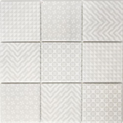 Retro Vintage Mosaik Fliese Keramik grau Geo Grey für WAND BAD WC DUSCHE KÜCHE FLIESENSPIEGEL THEKENVERKLEIDUNG BADEWANNENVERKLEIDUNG Mosaikmatte Mosaikplatte 1 Matte