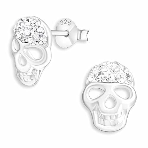 Monkimau Mädchen Ohrringe Totenkopf Ohrstecker aus 925 Sterling Silver echt Silber mit 22 Kristallen