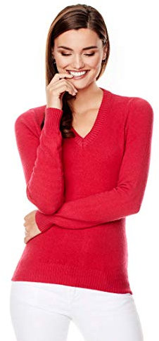 Vincenzo Boretti Maglione-Pullover Elegante Donna, Disegno Classico con Scollo-a V a Costine, Manica-Lunga, Caldo - Ideal per Inverno, Autunno, Mezza Stagione Fucsia L