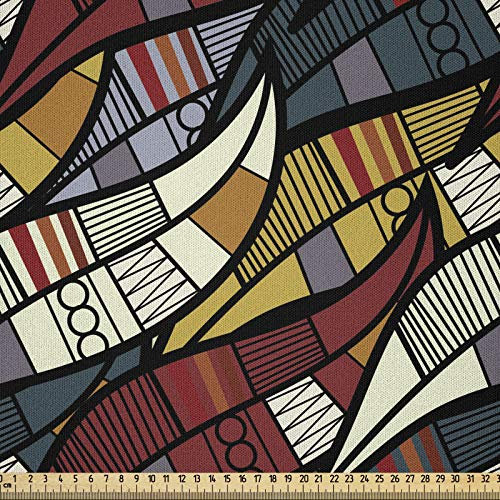 ABAKUHAUS afrikanisch Stoff als Meterware, Kreise Chevrons Linien, Microfaser Stoff für Dekoratives Basteln, 1M (230x100cm), Kastanienbraun Grau