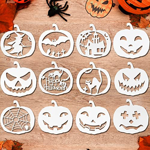 HOWAF 12 Stück Wiederverwendbarer Kunststoff Halloween Schablonen Zeichnung Malerei Set für Halloween kürbis schnitz schnitzen Sprühen Holz Glasfenster Halloween Dekoration