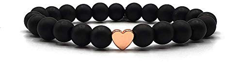 KARDINAL WEIST Herz Onyx Armband, Edelstein Perlen, Kraftstein Schmuck für Damen, Liebe - Leidenschaft - Romantik - Love (M, rosé)