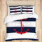 KASMILN Bettwäsche Set,Roter Anker nautischdruck auf Marine Blau und Weiß Streifen,1 Bettbezug 135x200cm+2 Kopfkissenbezug 50x80cm