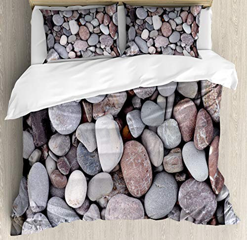 ABAKUHAUS Rock Bettbezugs Set Für Doppelbetten, Sea Elements Stapel der Steine, Weicher Microfaserstoff Allegigeignet kein Verblassen, 230 x 220 cm, Grau Mehrfarbig