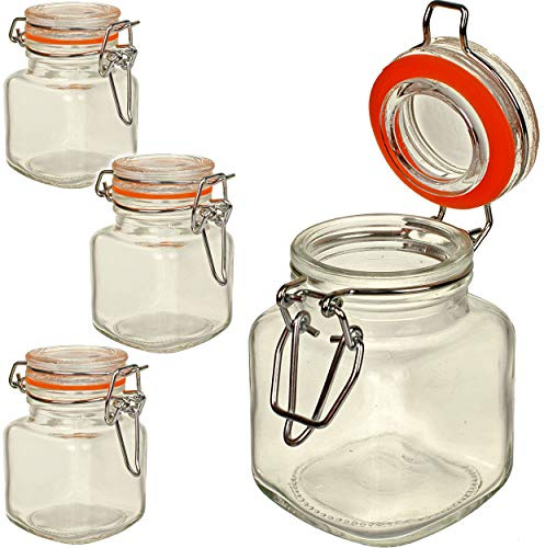 8 TLG. Set kleine Einweckgläser - mit Bügelverschluss - 100 ml / 90 ml - eckig - Vorratsglas/Glasdose/Gewürzglas - Deckel - luftdicht verschließbar/De..