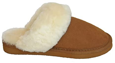Lammfell Hausschuhe Damen Pantoffel Australisches Lammfell beige grau cognac braun mit comfort Sohle - sehr warm